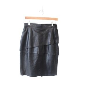 Vakko Vintage Black Genuine Leather Skirt Women's 12 Lined Neiman Marcus